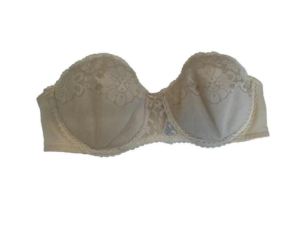 Vintage Maidenform Pretty Shapely Strapless Bra 34B Beige ILGWU USA Lingerie